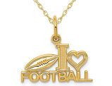 10K Yellow Gold I Love Football Charm Pendant Necklace with Chain